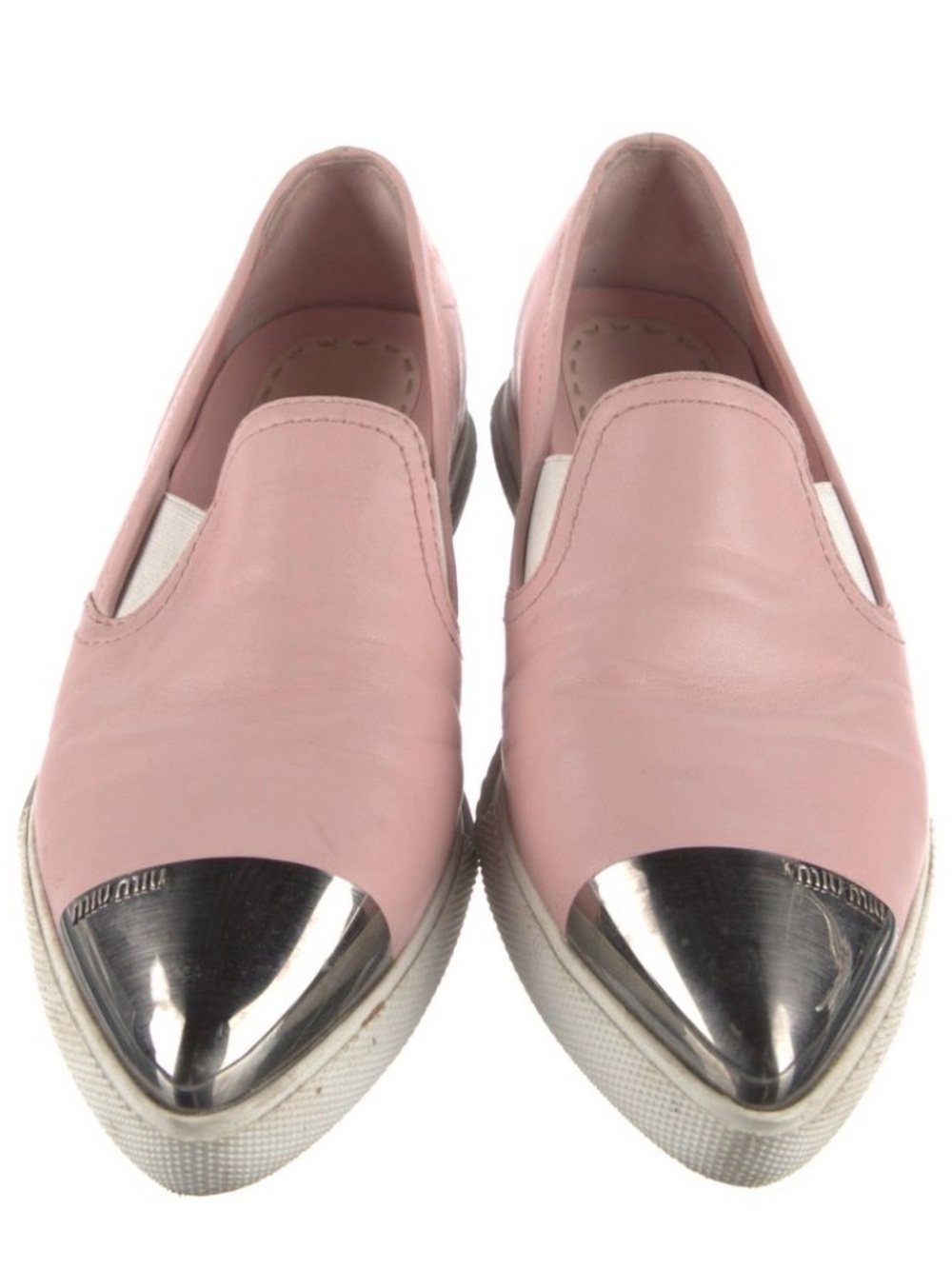 Miu Miu Pink Slip-On Sneakers with Silver Cap Toe - Picture 2 of 3